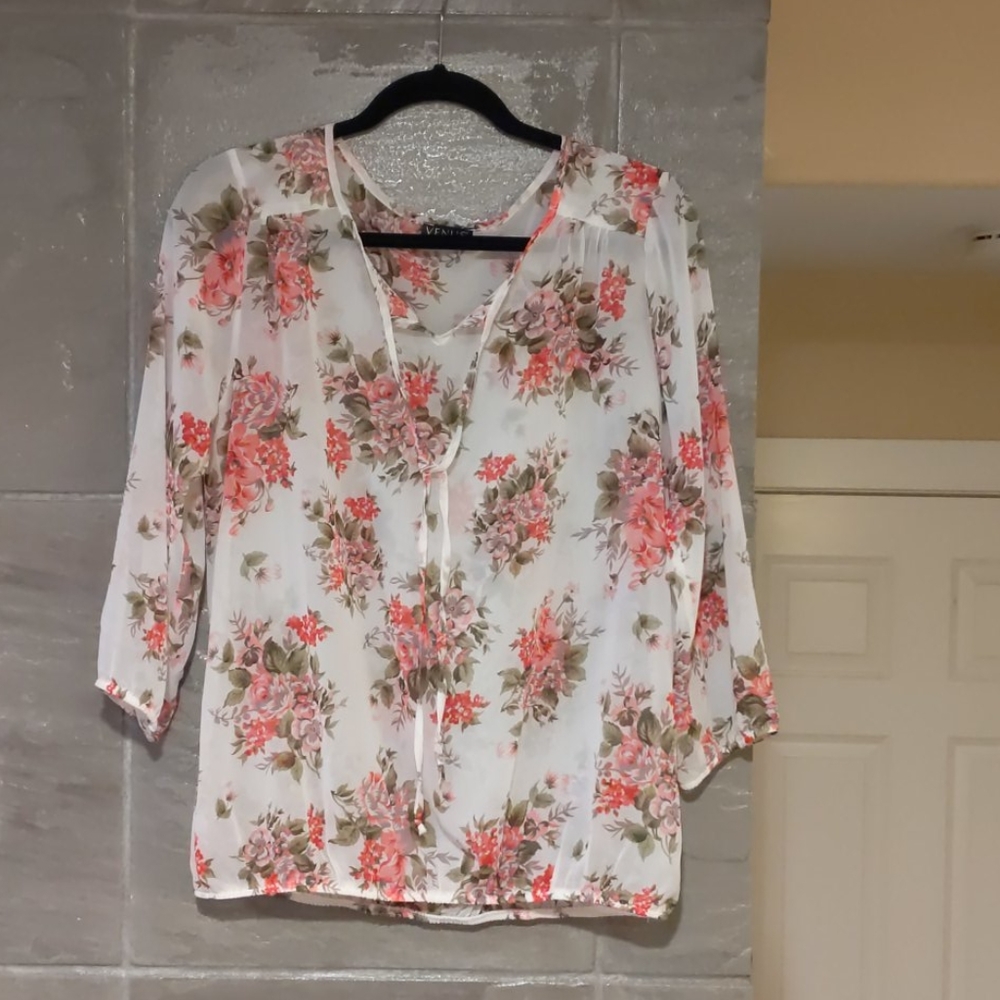 Venus 3/4 Sleeve Sheer Floral Blouse